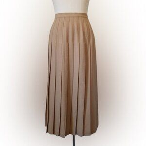 Town  Country Petite Beige Pleated Wool Midi Skirt